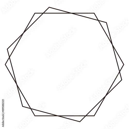 白い六角形ベースに不規則ポリゴン線を重ねたモダンフレームイラスト ジオメトリック構造のレイアウト用装飾枠素材 ミニマルデザイン