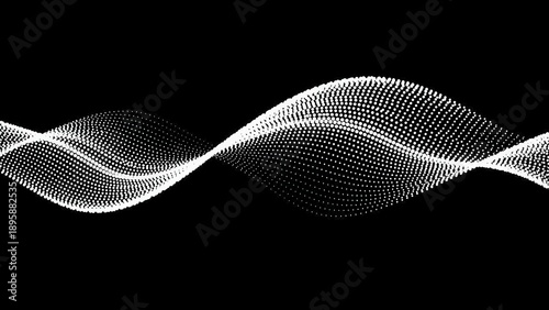 Abstract digital wave pattern composed of numerous white dots on a dark background, representing data flow or sound visualization.