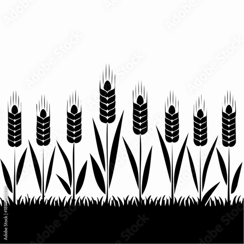 A serene landscape of wheat plants swaying gently in the breeze, illustrated in a simple vector graphic style