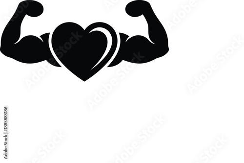 A strong heart icon with flexing bicep arms symbolizing robust health and physical power