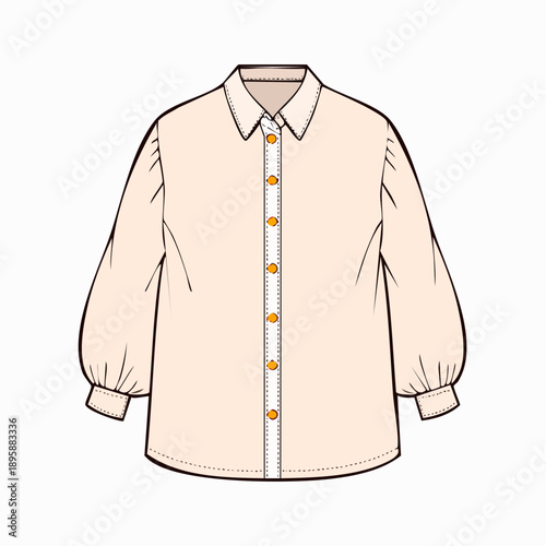 Detailed illustration of a long-sleeved shirt with buttons down the front viewed from the front