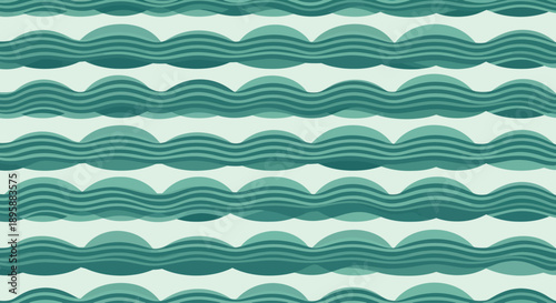 Repeating pattern of teal wavy lines and rounded shapes, flat design.