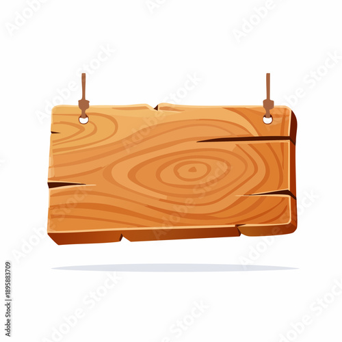 Wooden rectangular plaque with cracks for text box. Cartoon 3d render illustration of signboard with brown wood texture.