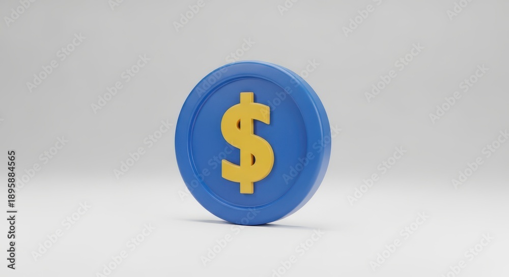 Obraz premium Single blue coin with yellow dollar symbol