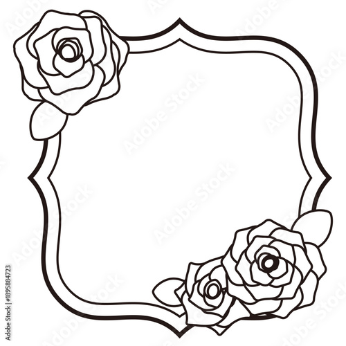 波打つ曲線が特徴の装飾フレーム　バラの飾り 二重線構造のクラシックデザイン 文字配置に使える枠素材
