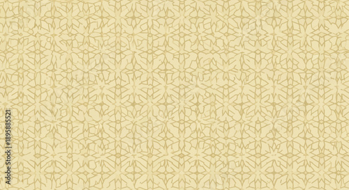 Geometric abstract pattern with interconnected lines and shapes, light beige and gold hues, flat design vector.