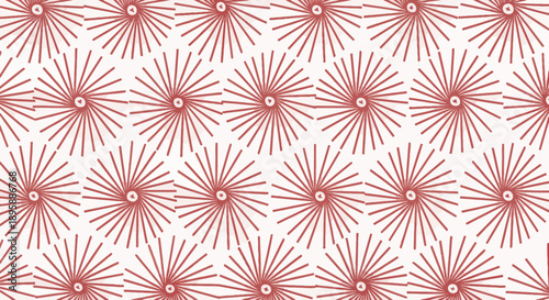 Red starburst radial pattern on white background, simple graphic design element, vector art