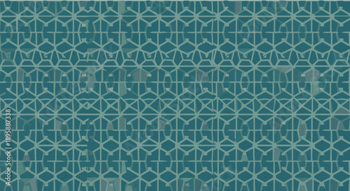 Geometric ornamental pattern with repeating diamond shapes in shades of teal and blue.