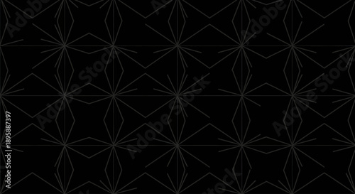 Geometric starburst and diamond shapes in a repeating minimalist line art pattern on black.