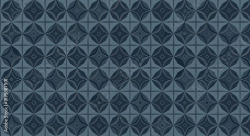 Geometric mosaic pattern with diamond and square shapes in dark blue tones.