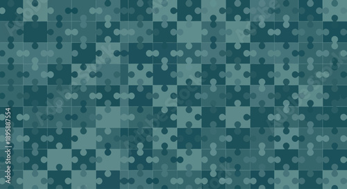 Abstract repeating jigsaw puzzle pieces in various shades of teal and blue, flat design