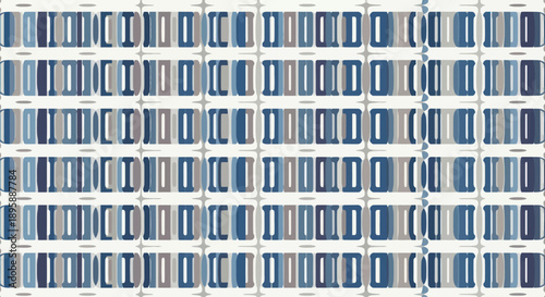 Abstract geometric pattern with vertical rectangles in blue, gray, and white tones.