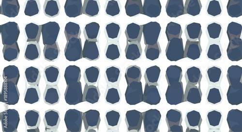 Abstract blue and gray organic shapes arranged in a repeating geometric grid pattern