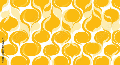 Abstract yellow and white wavy organic shapes seamless repeating pattern