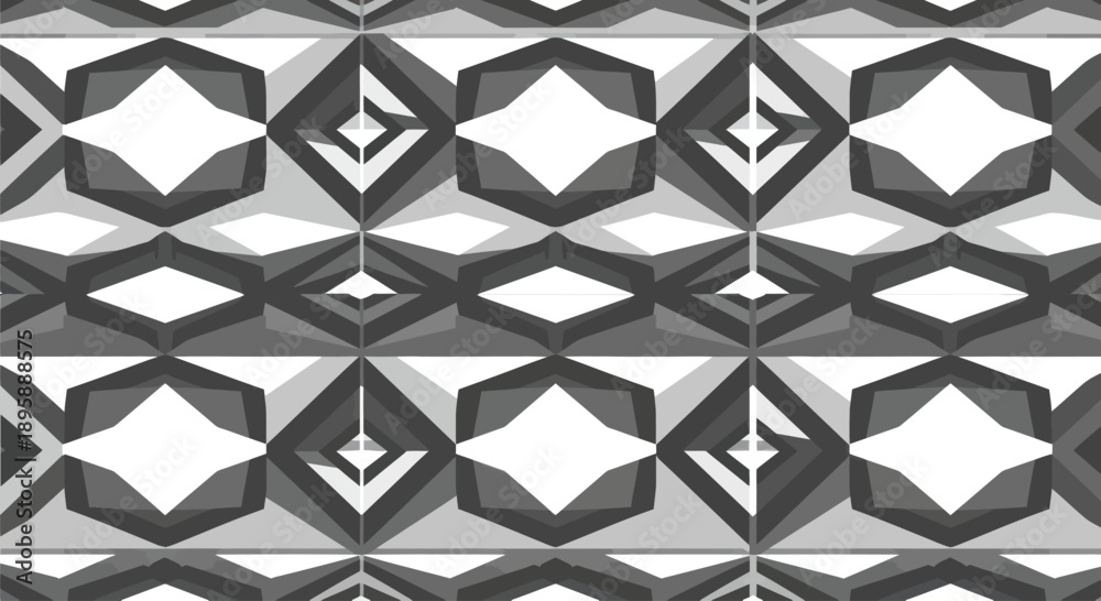 Obraz premium Monochromatic geometric pattern with diamond shapes and layered polygons, abstract design