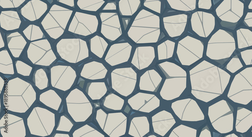 Abstract geometric mosaic pattern with irregular polygons and dark blue outlines, flat design.