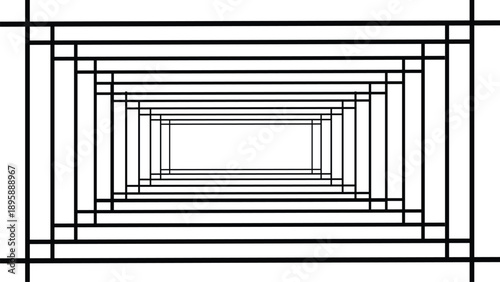 Black Line Rectangular Frames Forming  Tunnel Illusion on White Background. Clean, Modern Abstract Design Ideal for Branding, Posters, Presentations, Web Banners and Luxury Layouts.