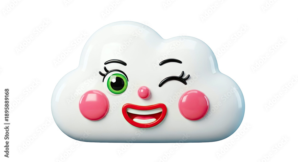Obraz premium Winking Cartoon Cloud with Pink Cheeks and Red Lips