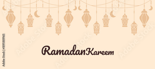 Ramadan Kareem Lantern Banner Islamic Greeting Illustration
