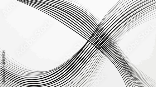 Abstract black wave lines crossing on a white background; flowing geometric curves for modern design and digital art