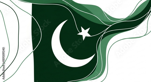 Abstract Pakistan flag design with crescent moon and star modern graphic art for national events and patriotic themes white background