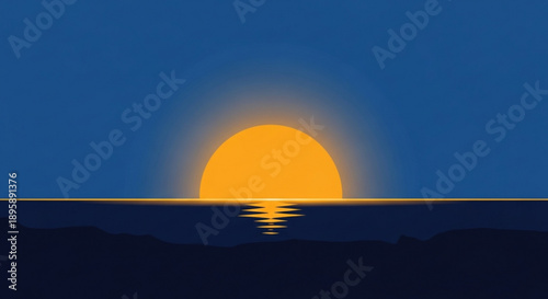 Minimalist sunset over the ocean a vibrant orange sun reflecting on calm water representing peace and new beginnings vector illustration