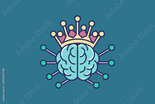 brain with digital crown of neural network icon