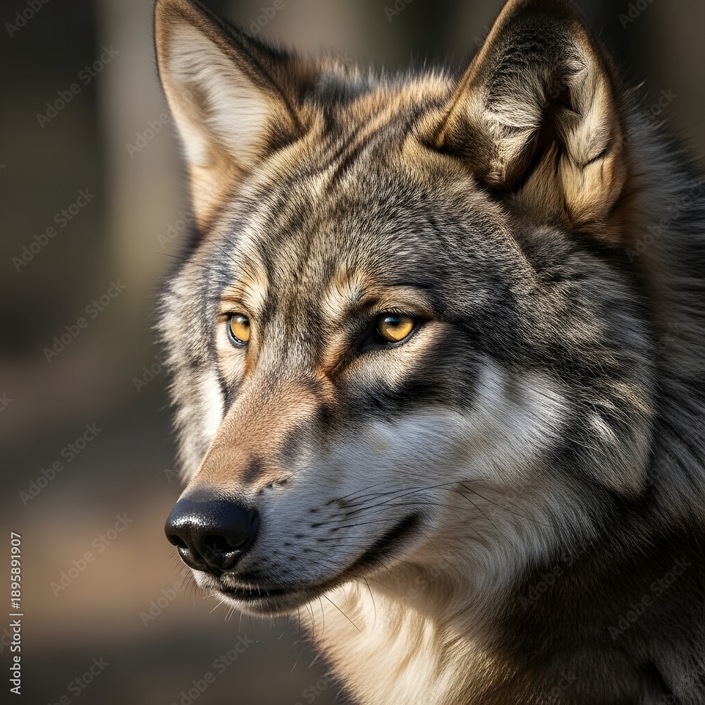 Fototapeta premium Wild gray wolf portrait in natural habitat animal wildlife photography