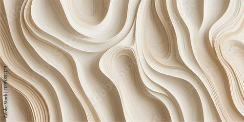 Golden cream silk fabric wave with a luxury wood texture pattern creates a smooth shiny liquid metal background illustration for an artistic textile backdrop