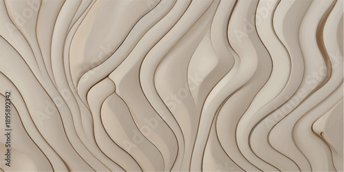 A natural brown oak wood grain background features a dry textured pattern of desert sand waves and golden dunes for a weathered wooden board design