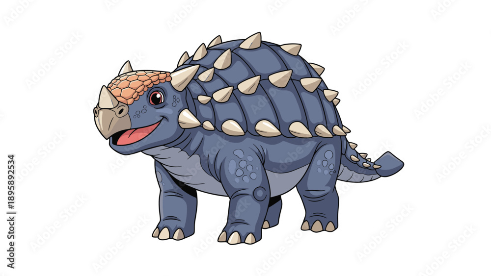 Obraz premium Colorful cartoon Ankylosaurus dinosaur with its armored back and club tail is illustrated in a friendly and engaging style for kids.