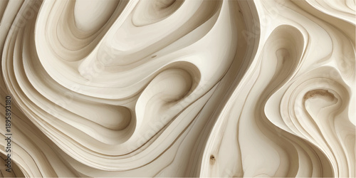 Smooth layered wooden waves with visible grain and soft highlights, undulating curves evoking calm warmth