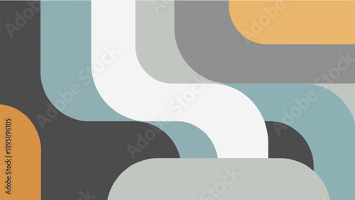 Dynamic interplay of flowing abstract shapes and curves creates a modern and visually appealing geometric background in muted tones, perfect for contemporary design projects