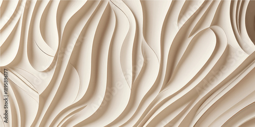 Premium 3D Wood Wave Carving with Soft Natural Texture and Deep Layered Curves for Modern Minimalist Backgrounds and High-Resolution Decorative Artwork