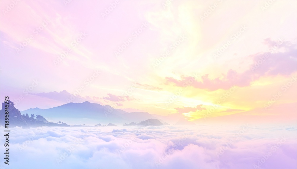 Fototapeta premium Dreamy Landscape with Cloudy Mountain Sunrise.