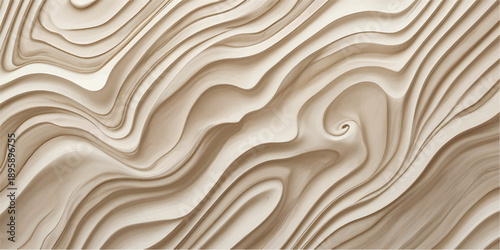 Abstract carved wood background with flowing topographic layers and smooth wavy lines.
