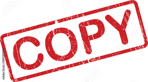 A vibrant red rubber stamp with the word COPY inside a rectangular border on a clean white background