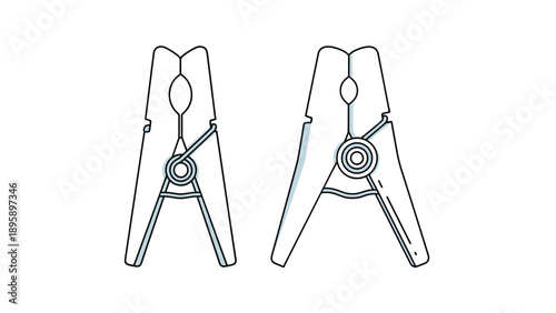 Simple line art illustration of two clothespins or laundry pegs, one closed and one open for hanging clothes to dry.