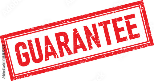 Red Distressed Guarantee Rubber Stamp with Border, Isolated on White Background