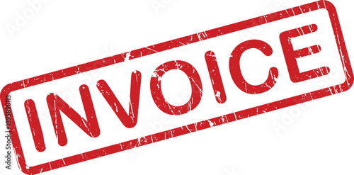 Bold red grunge rubber stamp clearly showing the word INVOICE on a crisp white surface
