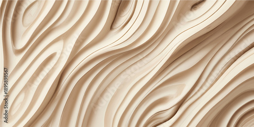 A smooth chocolate brown wood texture background featuring a soft golden wave pattern with a shiny satin material finish for an elegant textile design backdrop