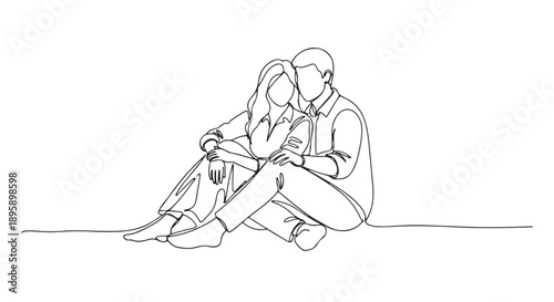 A single line drawing of a couple sitting together, capturing intimacy and connection