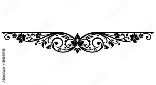 Simple elegant black and white line art drawing of a blooming flower with several leaves growing vertically along the stem isolated on a clean white background for design projects