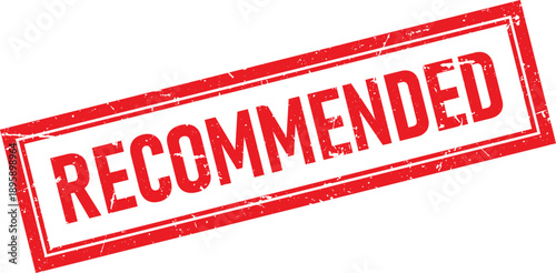 Red Distressed Rectangular Rubber Stamp with Recommended Text on Isolated White Background