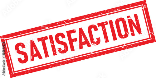 Red Distressed Rubber Stamp with SATISFACTION Text and Border Isolated on White