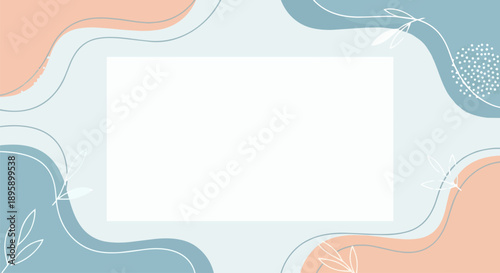 Soft Pastel Abstract Background with Organic Fluid Shapes and Minimalist Leaf Accents, Perfect for Modern Presentations, Invitations, or Digital Content Layouts