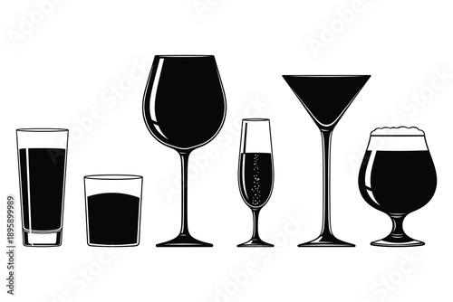 Black Drink Glass Silhouettes – Minimal Beverage and Cocktail Icon Set