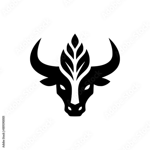 Minimalist vector illustration featuring a bull head integrated with wheat grain elements.