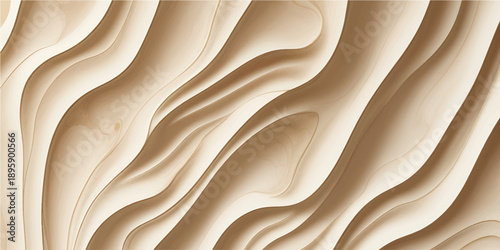 Luxury Abstract Layered Wood Carving Pattern with Smooth Curved Waves and 3D Sculpted Beige Texture for Premium Backgrounds, Branding, Packaging, Interior Visuals and High-End Creative Design Projects