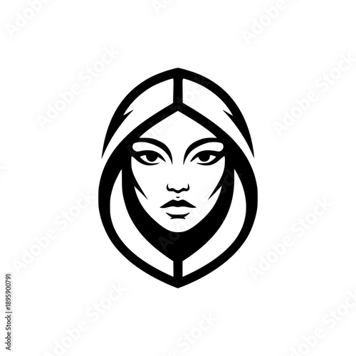 Beautiful woman face icon wearing a veil or hijab in minimalist vector style.
